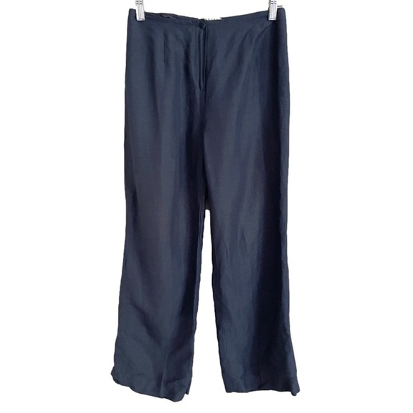 Precis Petite Navy Blue Linen Blend High Rise Wide Leg Cropped Pants - 6 🇬🇧 - Picture 2 of 11